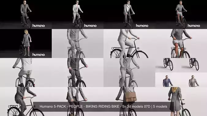 Humano 5-PACK - PEOPLE - BIKING RIDING BIKE - 5x 3d models 07D