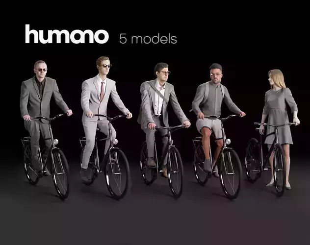Humano 5-PACK - PEOPLE - BIKING RIDING BIKE - 5x 3d models 07D 3D Model Collection