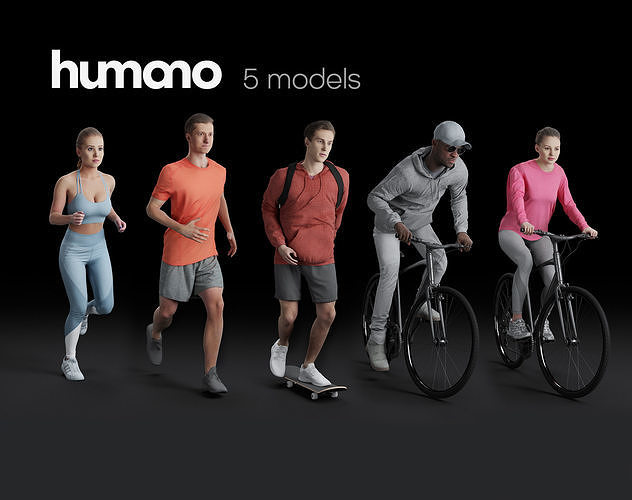 Humano 5-PACK - PEOPLE - SPORT JOGGING BIKING - 5x 3d models 08A 3D Model Collection