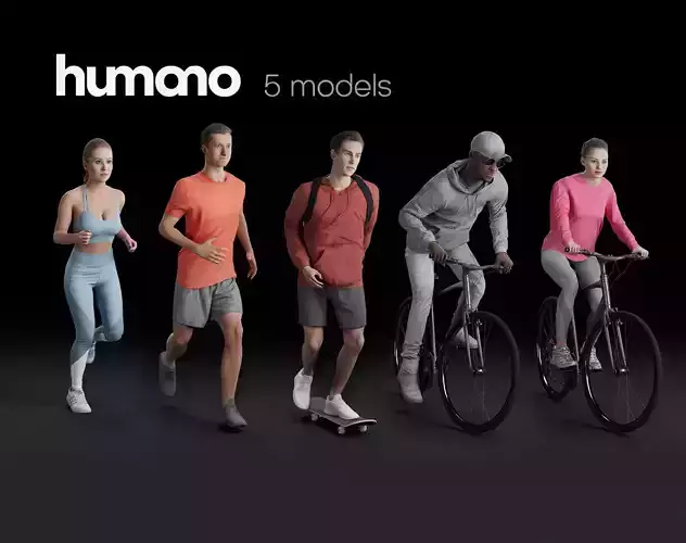 Humano 5-PACK - PEOPLE - SPORT JOGGING BIKING - 5x 3d models 08A 3D Model Collection