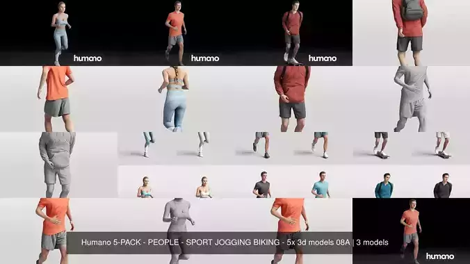 Humano 5-PACK - PEOPLE - SPORT JOGGING BIKING - 5x 3d models 08A