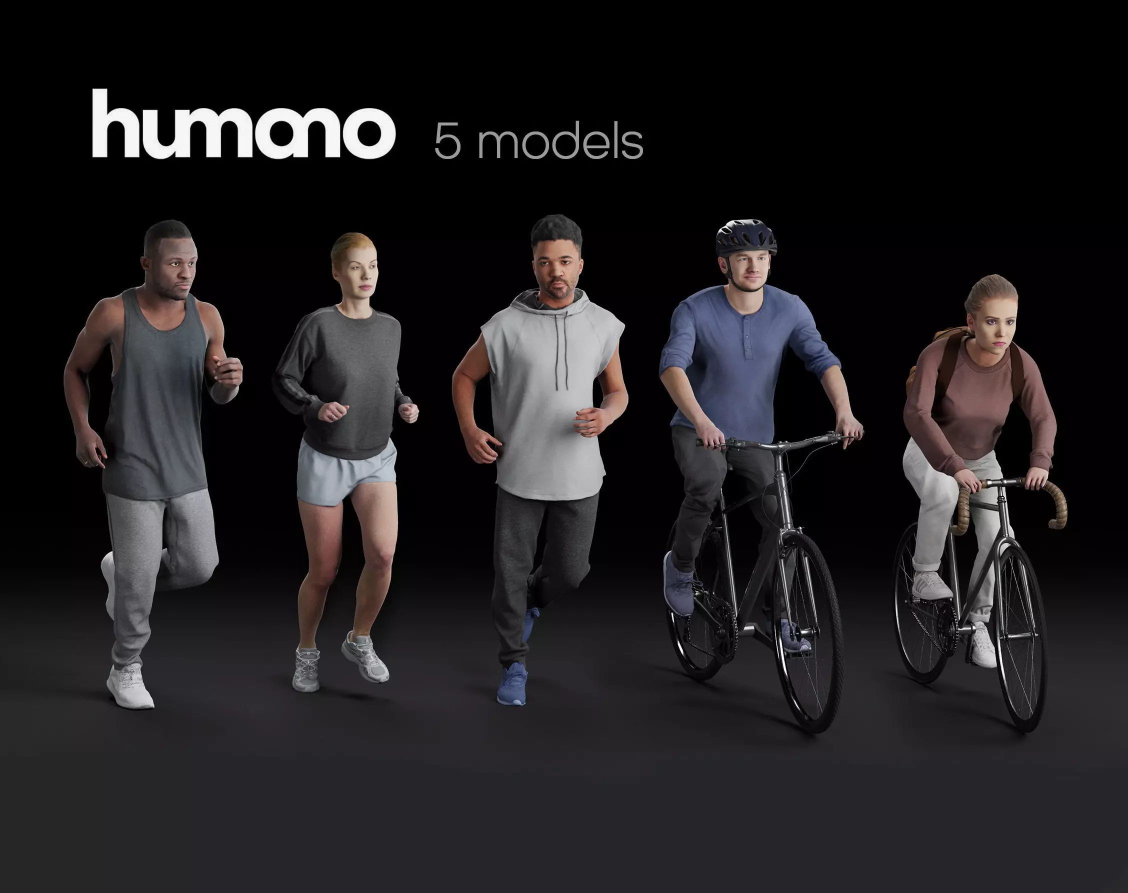Humano 5-PACK - PEOPLE - SPORT JOGGING BIKING - 5x 3d models 08B 3D Model Collection_0