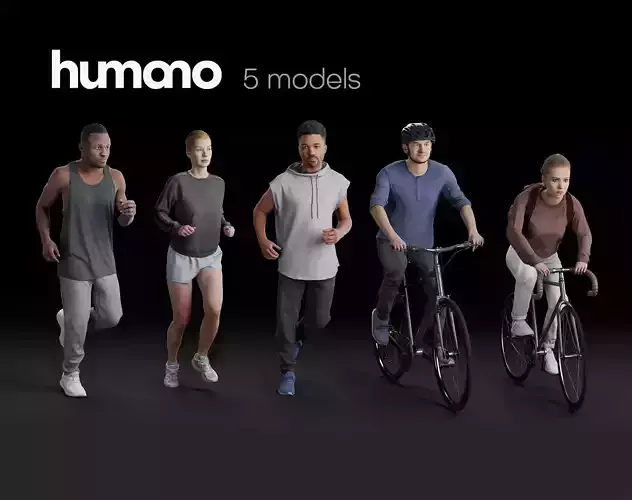 Humano 5-PACK - PEOPLE - SPORT JOGGING BIKING - 5x 3d models 08B 3D Model Collection