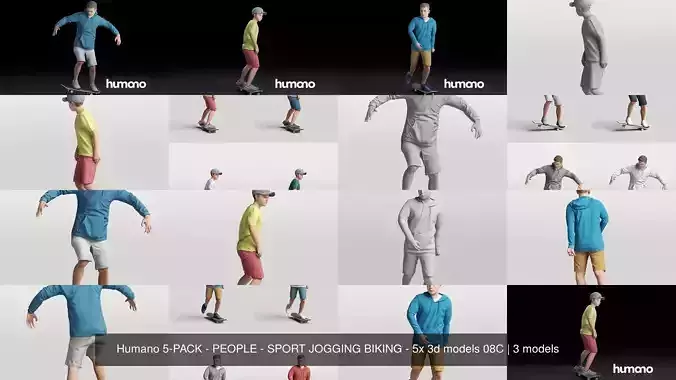 Humano 5-PACK - PEOPLE - SPORT JOGGING BIKING - 5x 3d models 08C