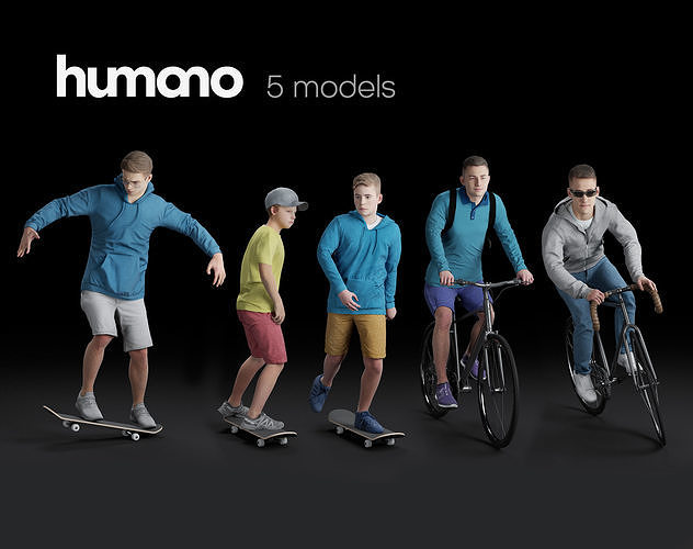 Humano 5-PACK - PEOPLE - SPORT JOGGING BIKING - 5x 3d models 08C 3D Model Collection