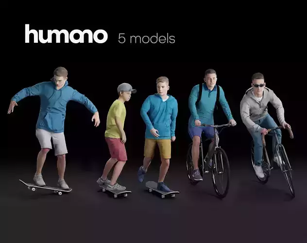 Humano 5-PACK - PEOPLE - SPORT JOGGING BIKING - 5x 3d models 08C 3D Model Collection