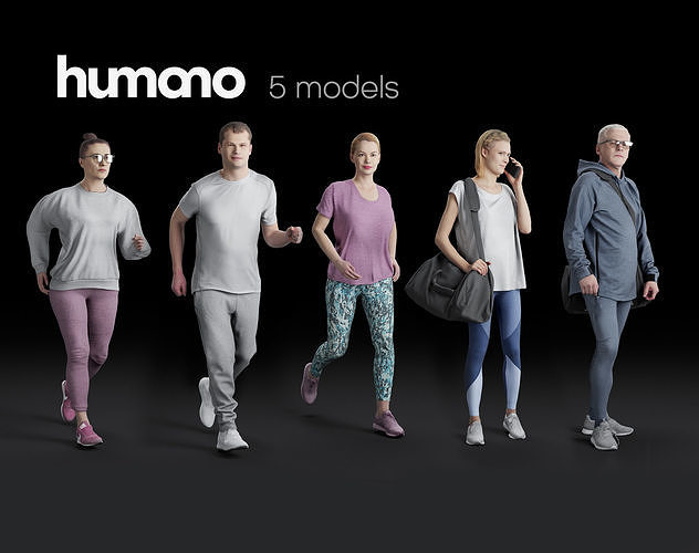 Humano 5-PACK - PEOPLE - SPORT JOGGING BIKING - 5x 3d models 08D 3D Model Collection