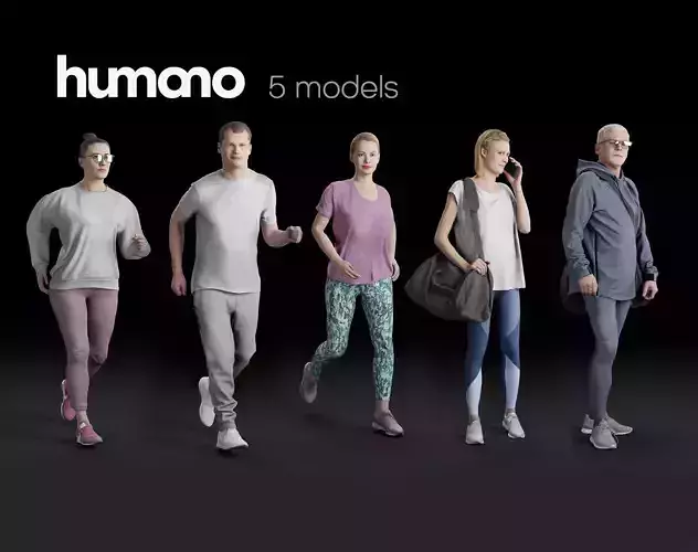 Humano 5-PACK - PEOPLE - SPORT JOGGING BIKING - 5x 3d models 08D 3D Model Collection