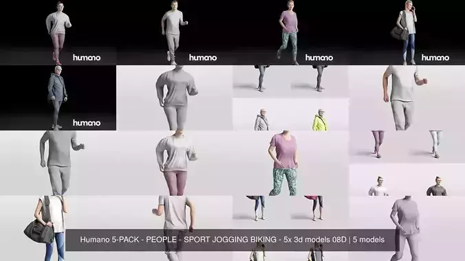 Humano 5-PACK - PEOPLE - SPORT JOGGING BIKING - 5x 3d models 08D
