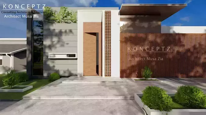 3d SketchUp model front of modern house Low-poly 3D model