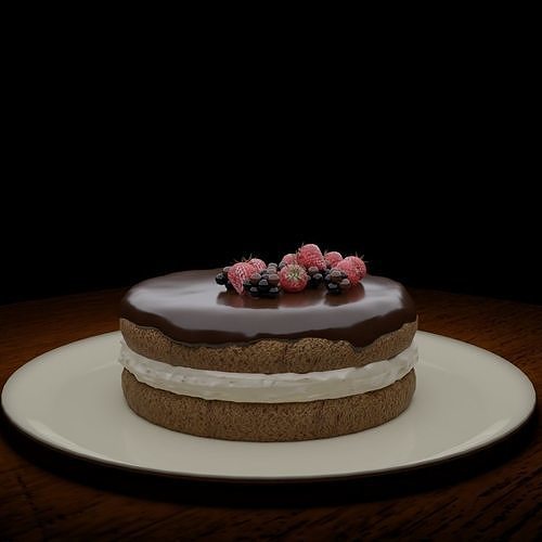 Fruit Chocolate Vanilla Cake Free low-poly 3D model
