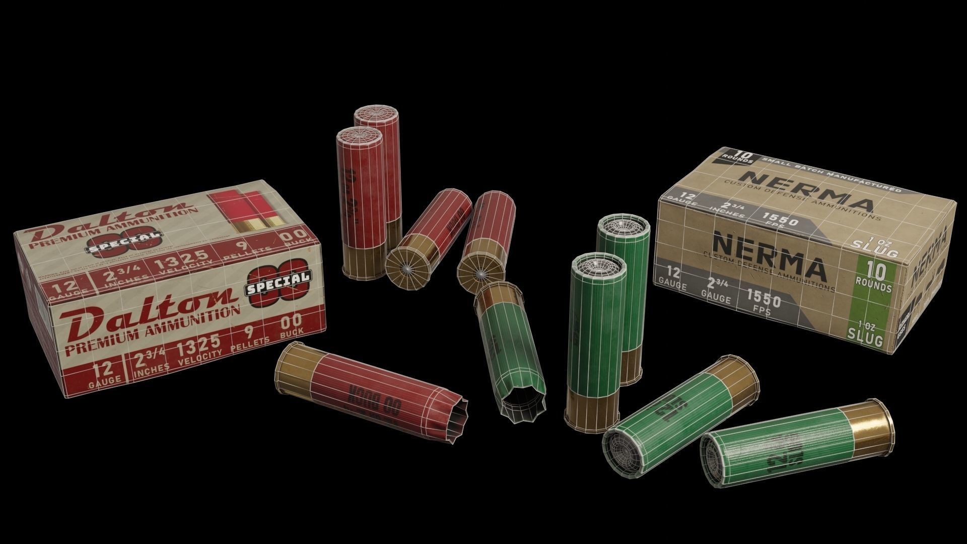 Shotgun Shells 12-70 with boxes Low-poly 3D model_3