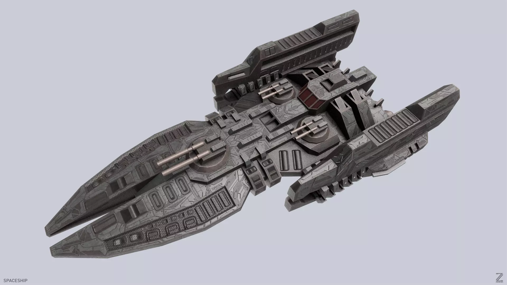 Spaceship Low-poly 3D model_0