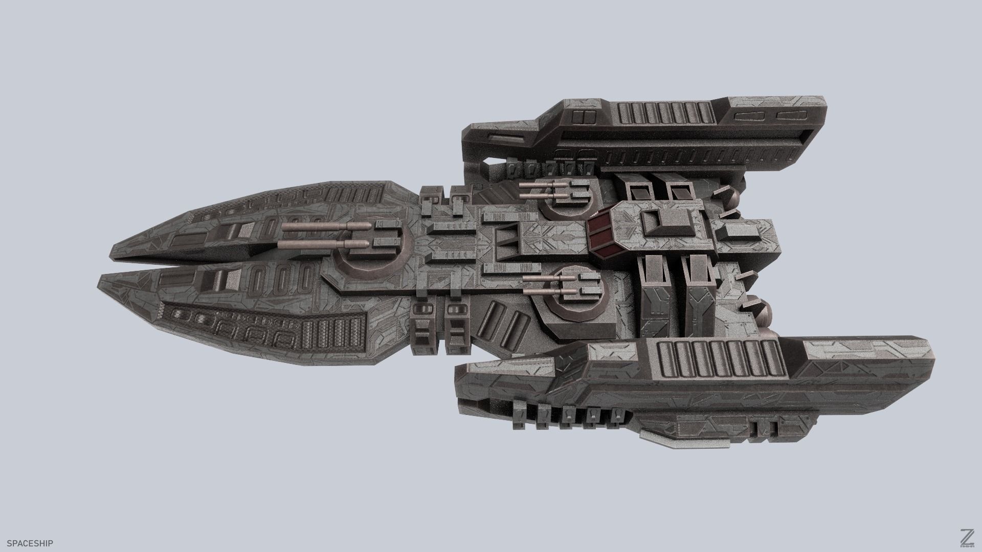 Spaceship Low-poly 3D model_1