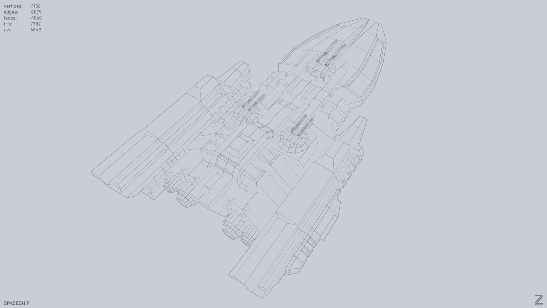 Spaceship Low-poly 3D model_11