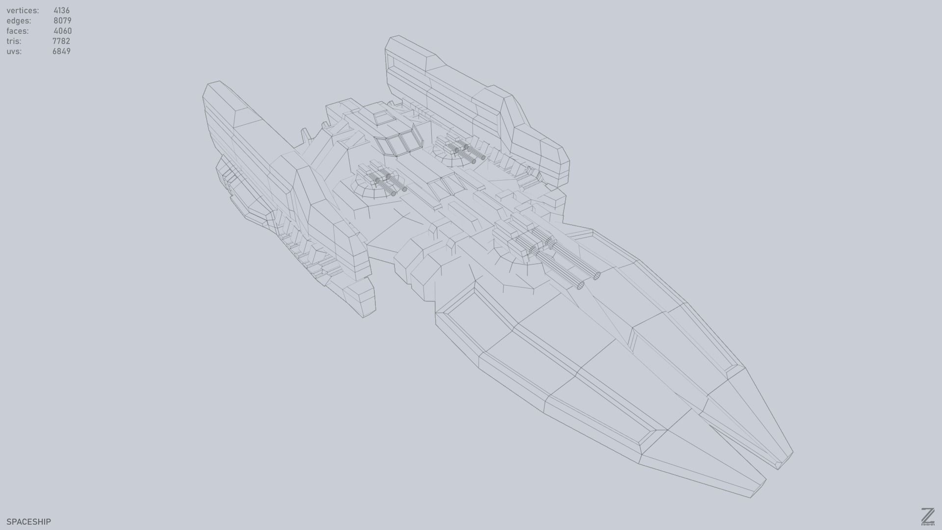 Spaceship Low-poly 3D model_13