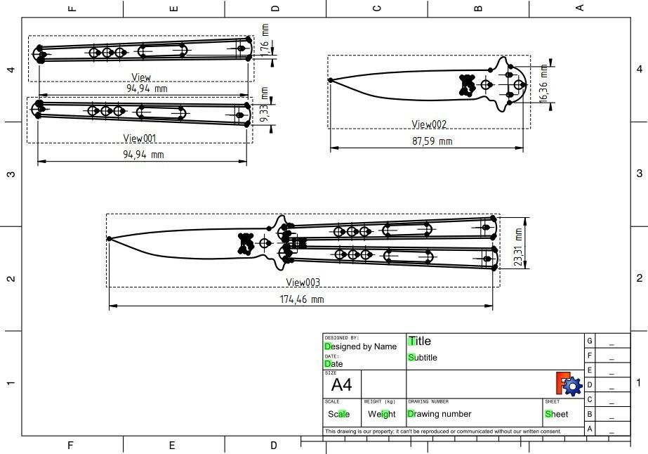 Balisong or Butterfly trainer knife K Free 3D print model_2