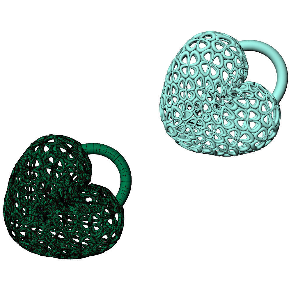 Wireframe Flowers Heart Padlock Charm Pendant 3D print model_7