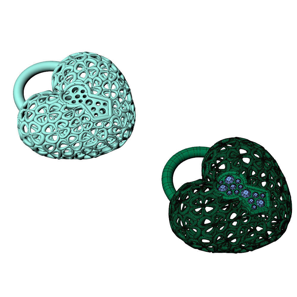 Wireframe Flowers Heart Padlock Charm Pendant 3D print model_4