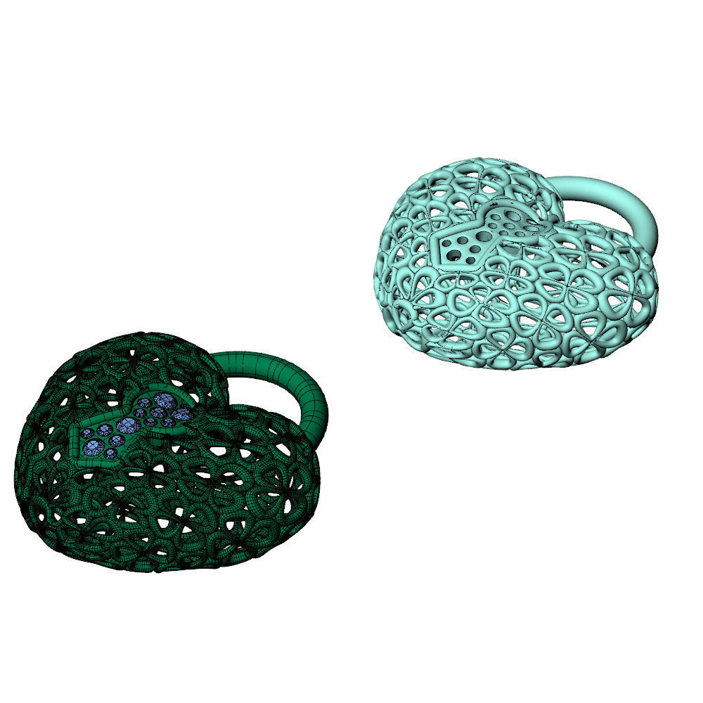 Wireframe Flowers Heart Padlock Charm Pendant 3D print model_6
