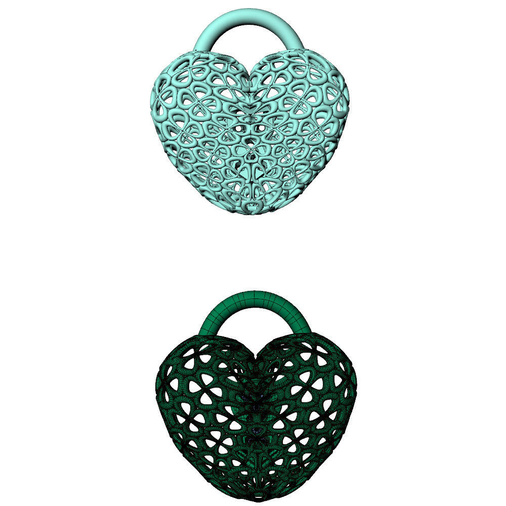 Wireframe Flowers Heart Padlock Charm Pendant 3D print model_8