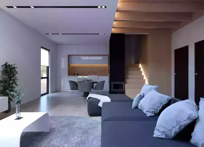 Modern Interior- Living Room and Kitchen 3D model