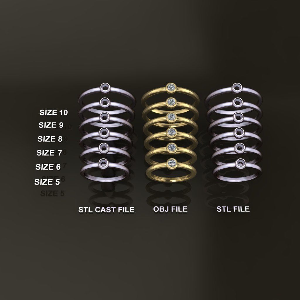 Bezel Single Diamond Ring 3mm Mix Size 3D print model_2