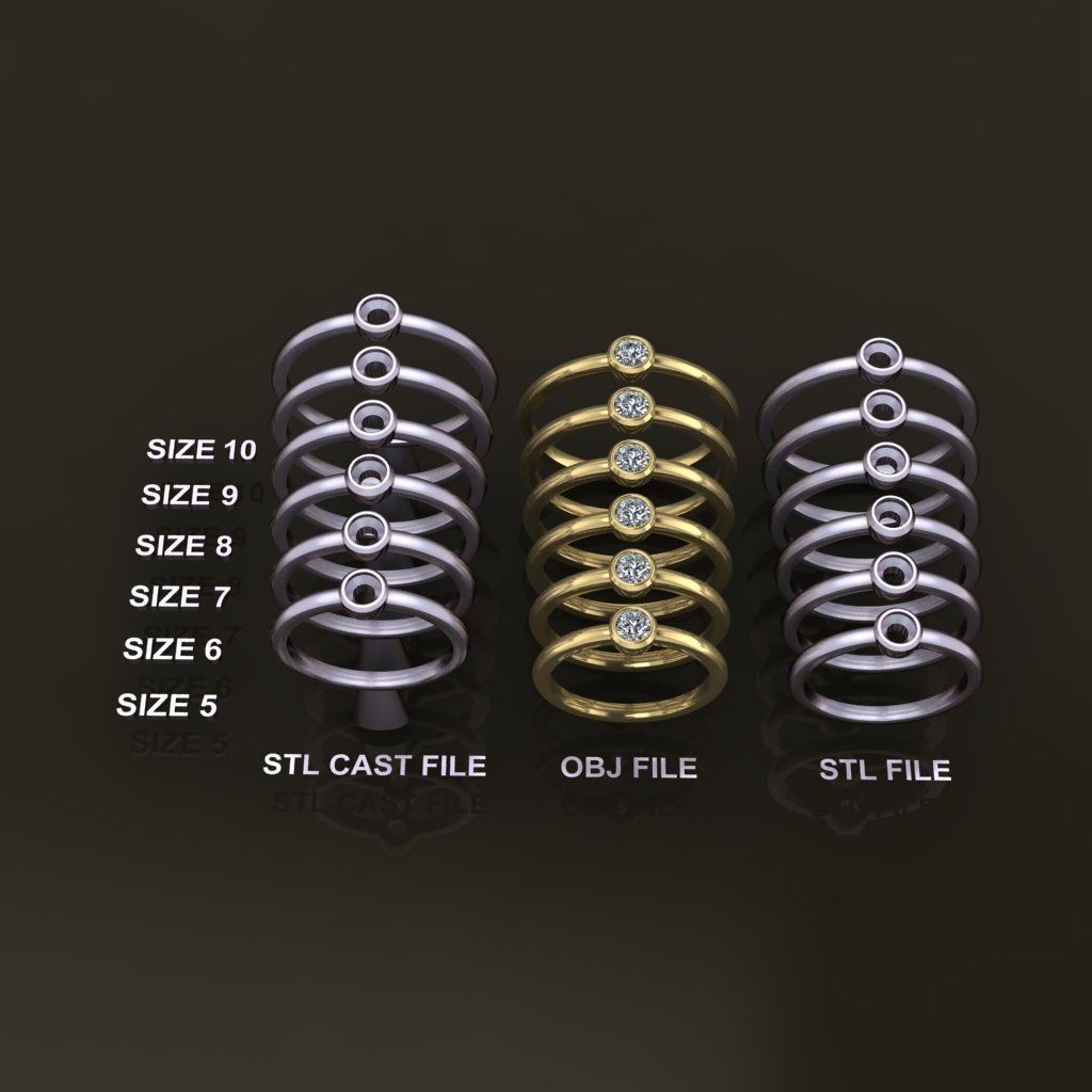 Bezel Single Diamond Ring 3mm50 Mix Size 3D print model_2