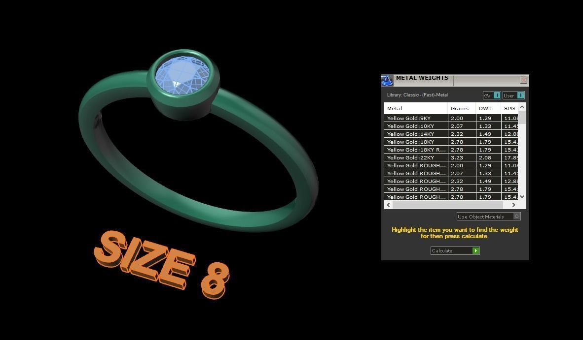 Bezel Single Diamond Ring 4mm Mix Size 3D print model_13