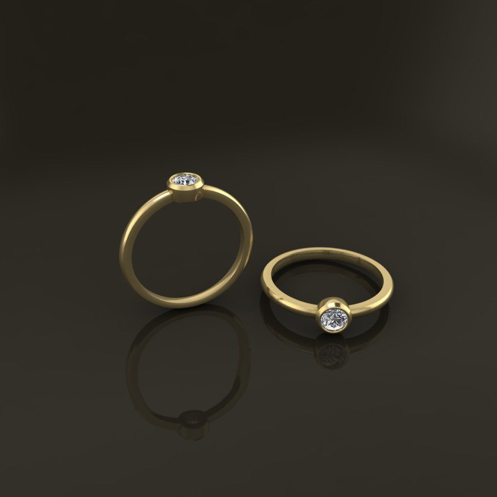 Bezel Single Diamond Ring 4mm Mix Size 3D print model_1
