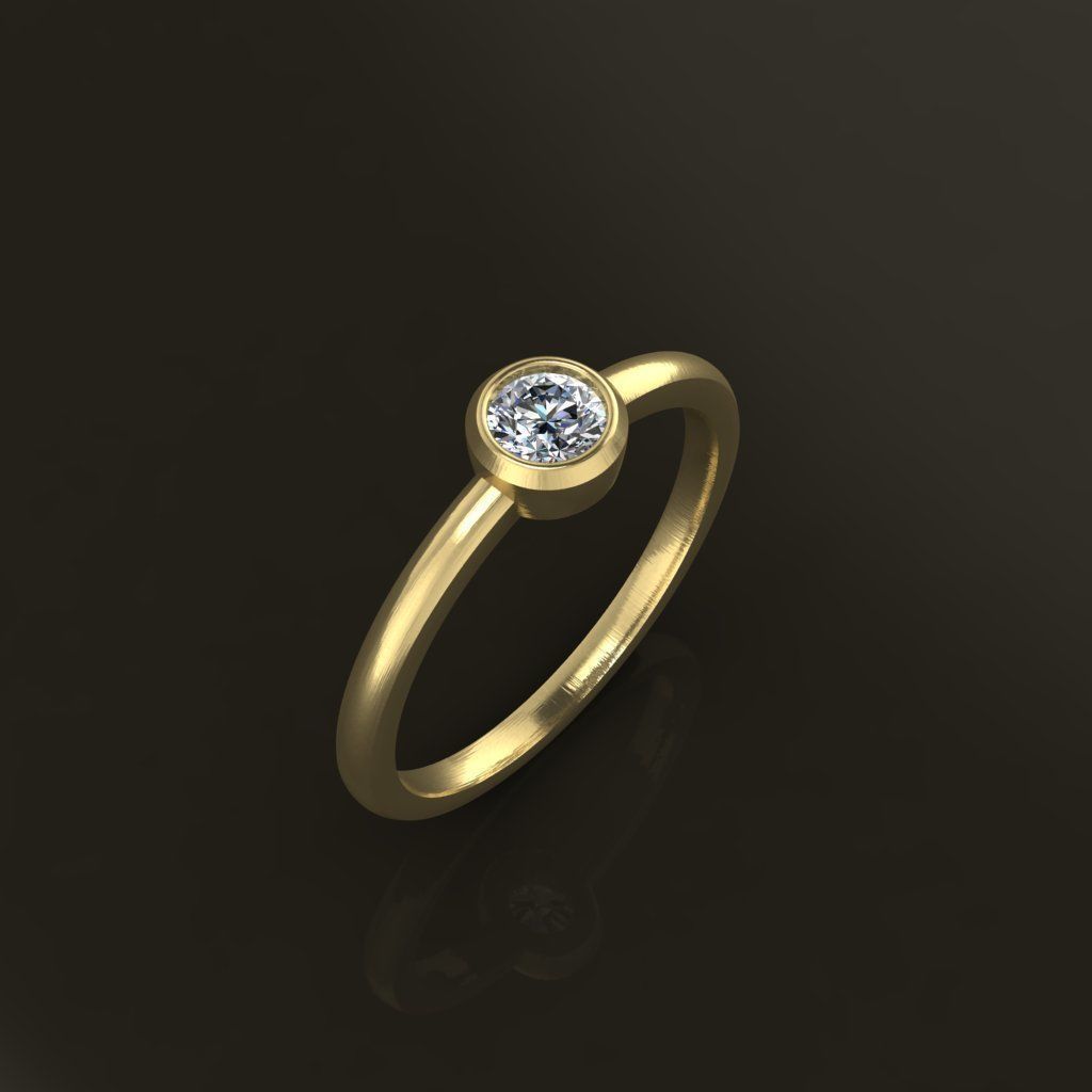 Bezel Single Diamond Ring 4mm Mix Size 3D print model_7