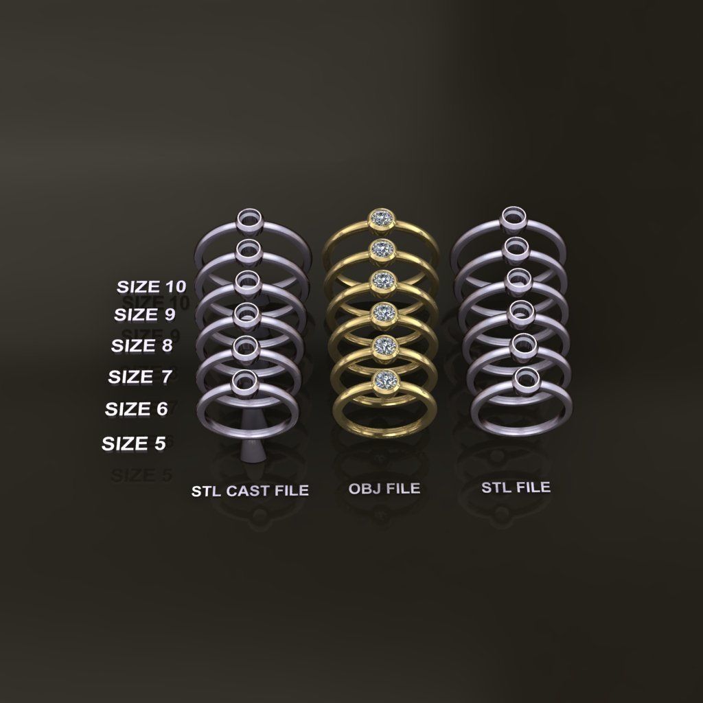 Bezel Single Diamond Ring 4mm Mix Size 3D print model_2