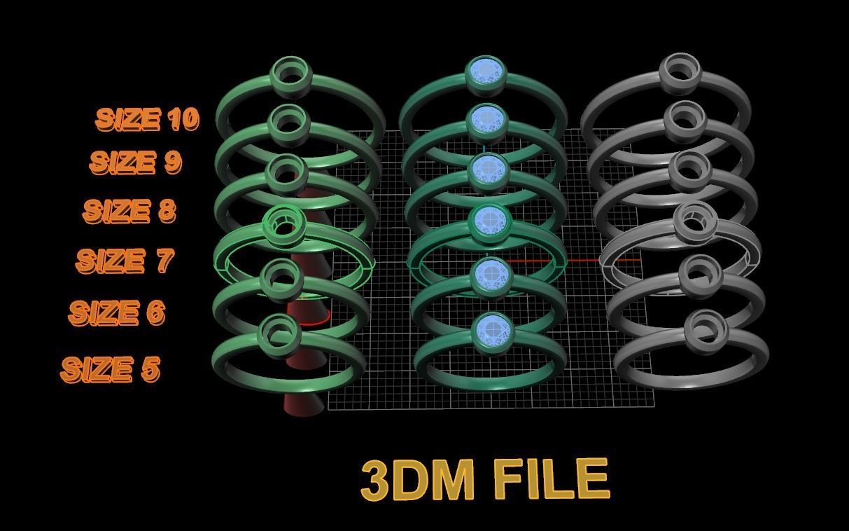 Bezel Single Diamond Ring 4mm Mix Size 3D print model_3