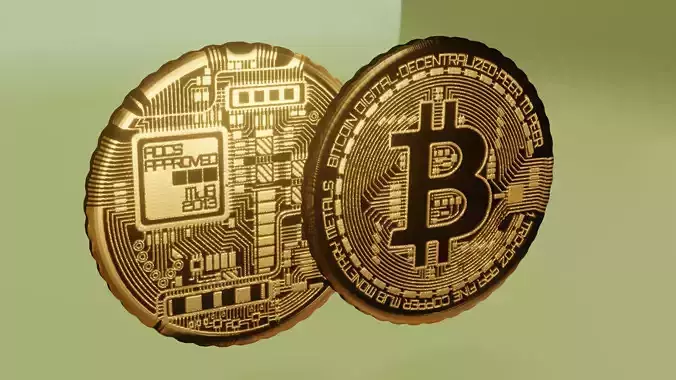 Lowpoly bitcoin model two bitcoins Low-poly 3D model