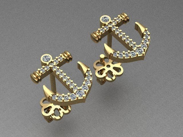 Anchor Diamond Earrings 3D print model
