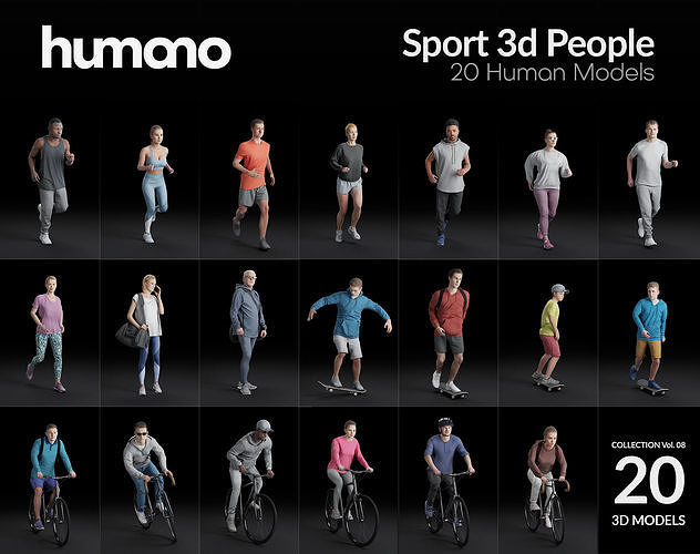 Humano 20-Collection 08 SPORT - JOGGING - SKATE - 20x 3D models  3D model
