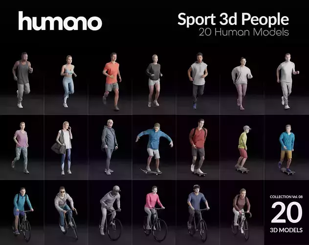 Humano 20-Collection 08 SPORT - JOGGING - SKATE - 20x 3D models  3D model