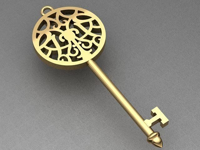 Tiffany Style Key  Golden Necklace 3D print model