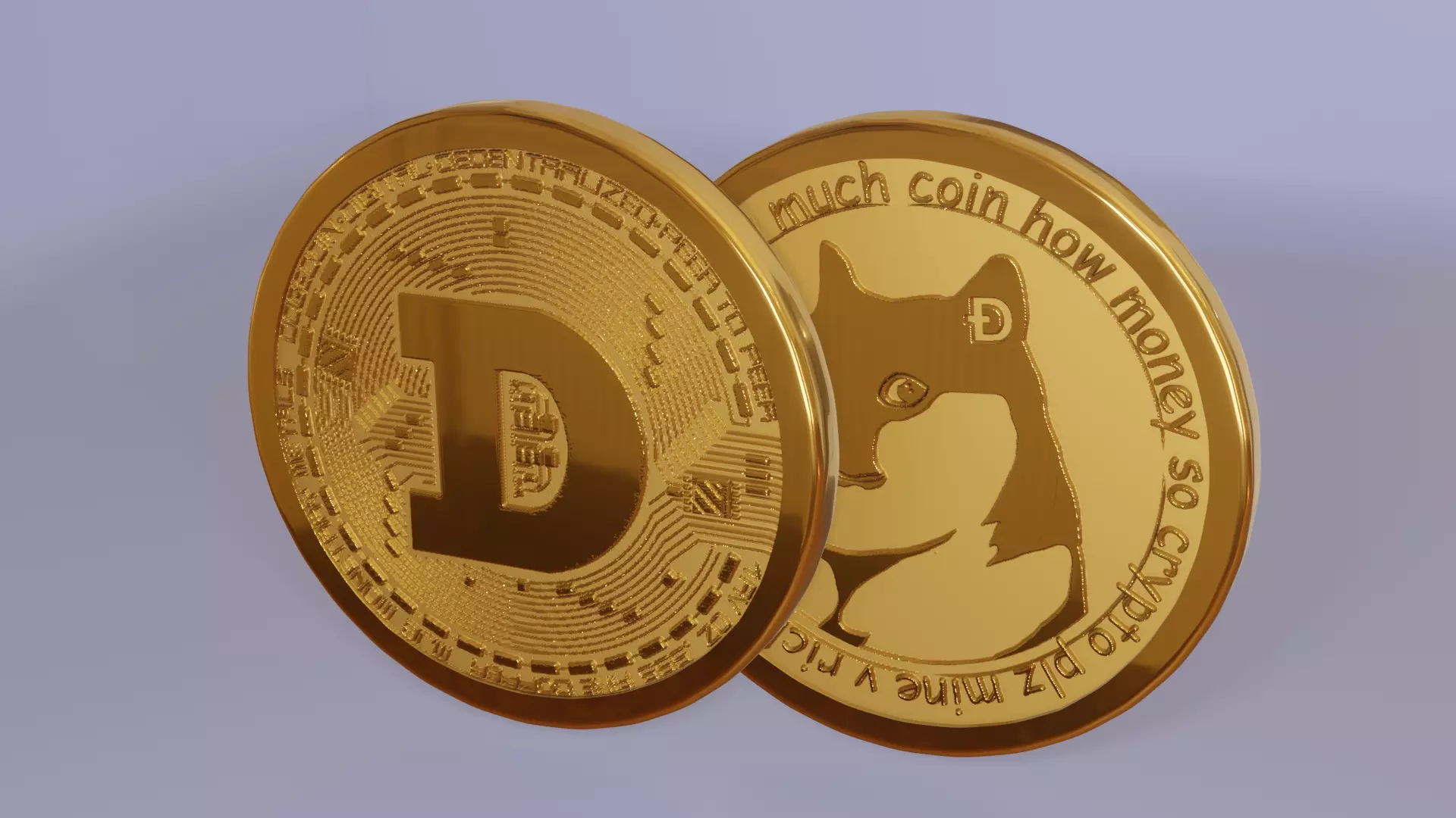 Lowpoly dogecoin model gold coin with letter d Low-poly 3D model_0