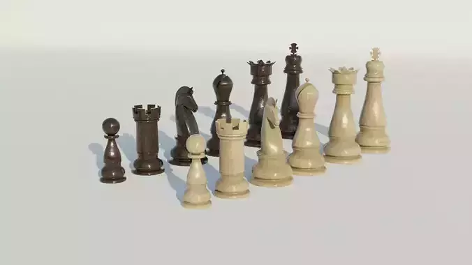 Chess Set 3D model pieces Low-poly 3D model