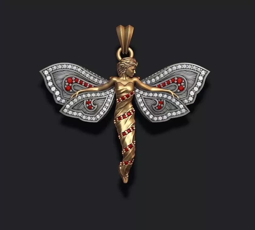 Butterfly girl pendant with gems 3D print model