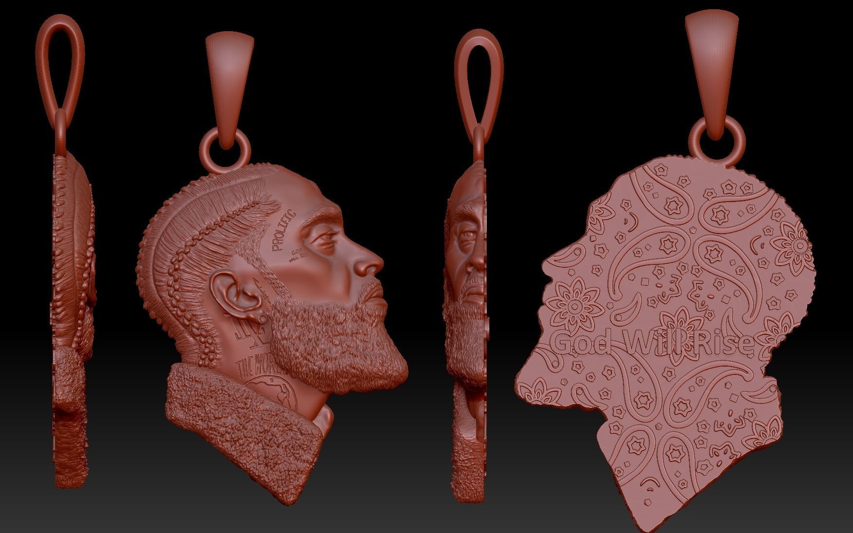 Nipsey Hussle pendant with tattoos 3D print model 3D print model_5
