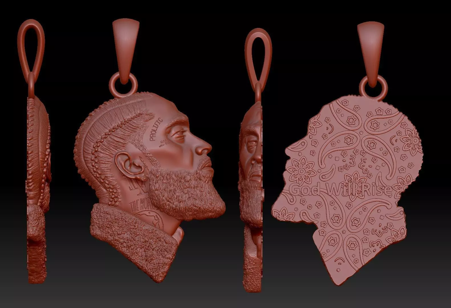 Nipsey Hussle pendant with tattoos 3D print model 3D print model_0