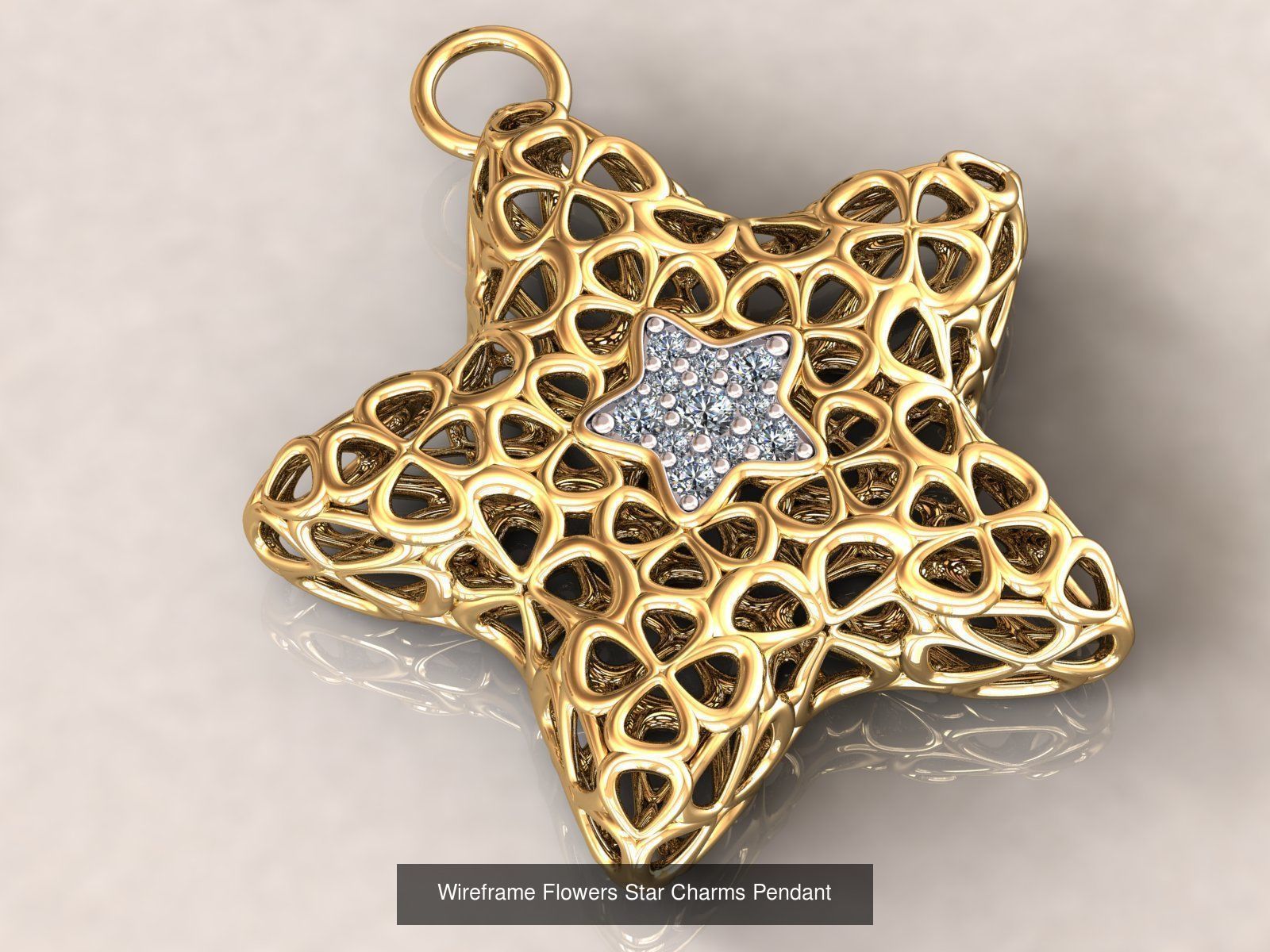 Wireframe  Flowers Charms Pendants 3D Model Collection_1