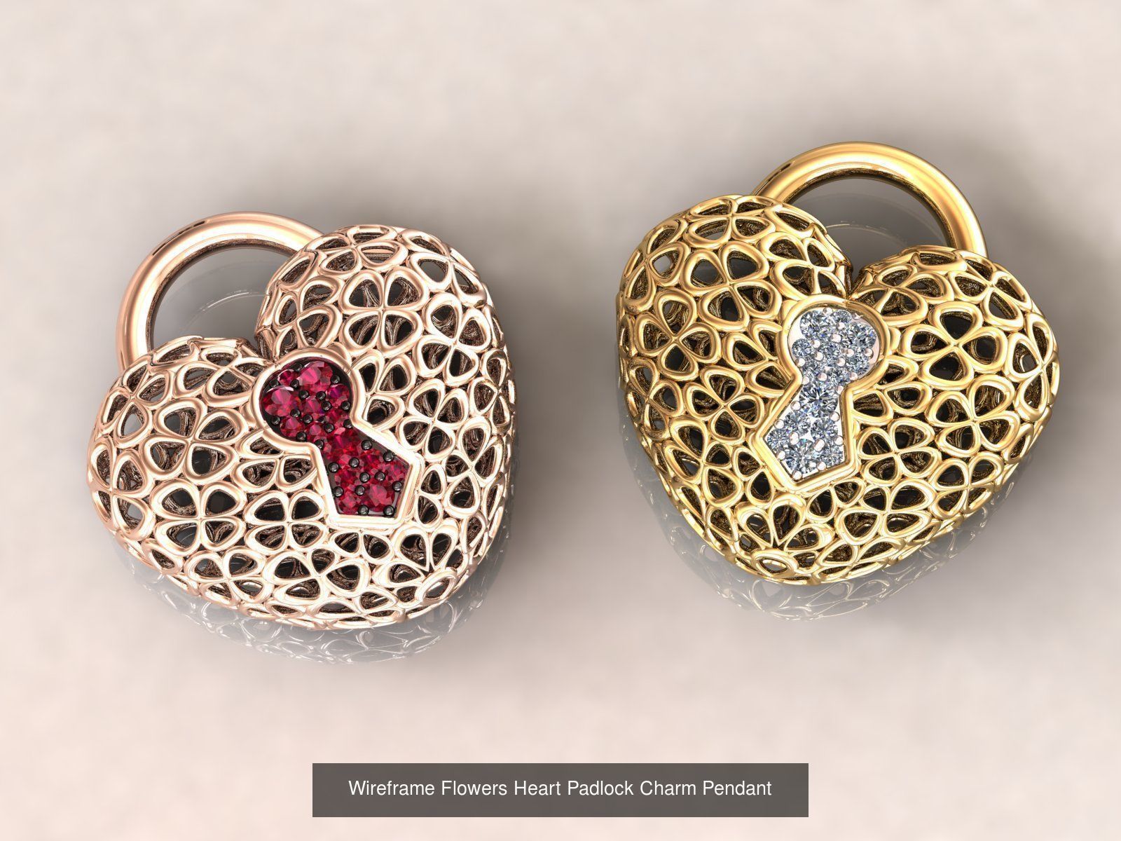 Wireframe  Flowers Charms Pendants 3D Model Collection_5