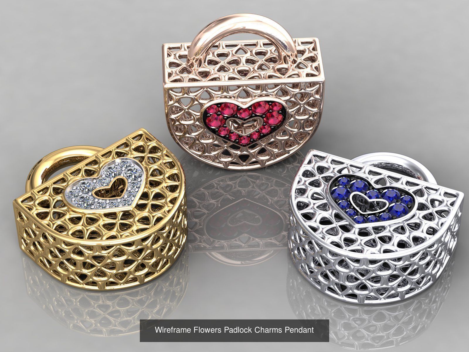 Wireframe  Flowers Charms Pendants 3D Model Collection_2