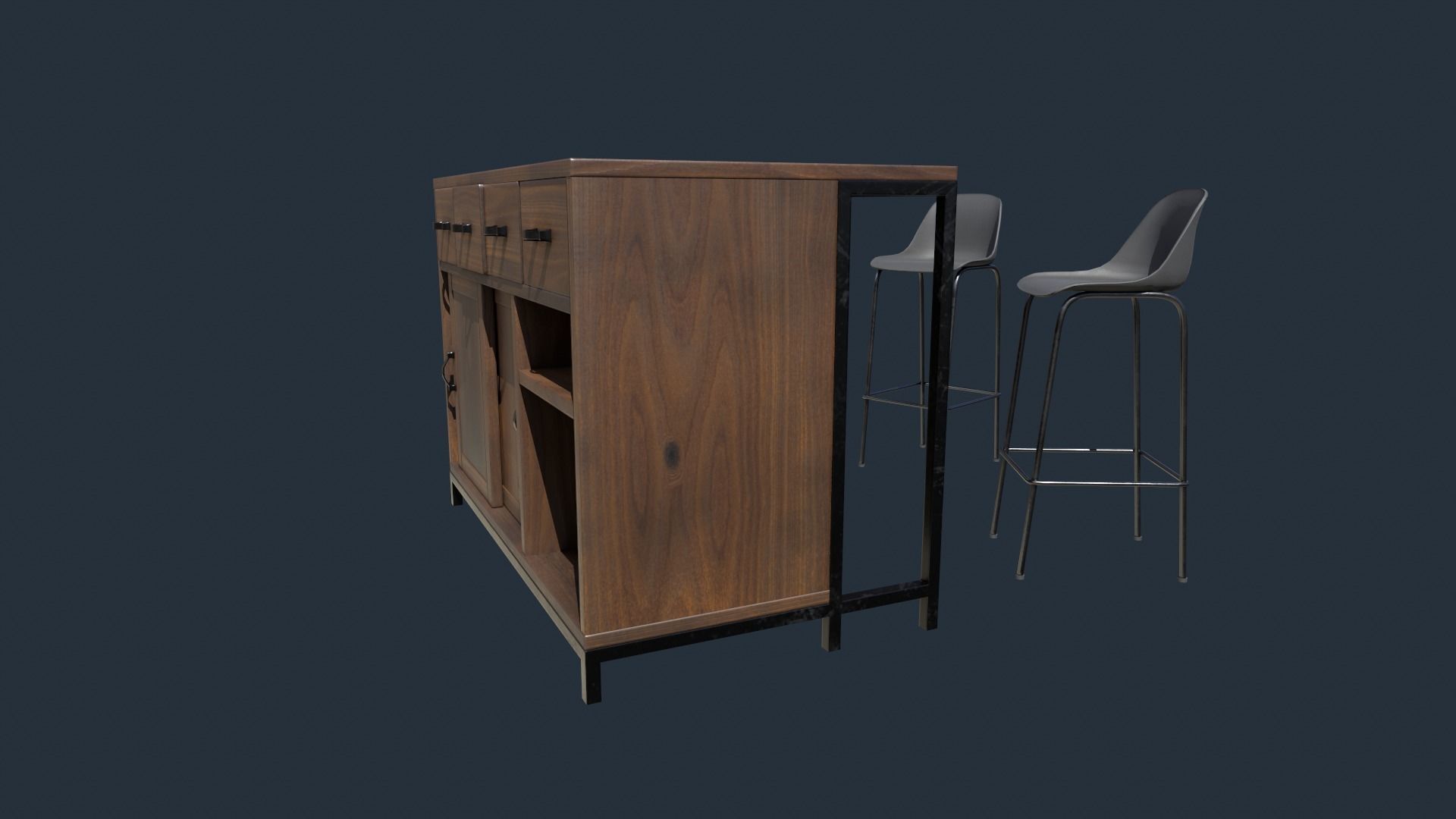 Bar with Bar Stools Low-poly 3D model_5