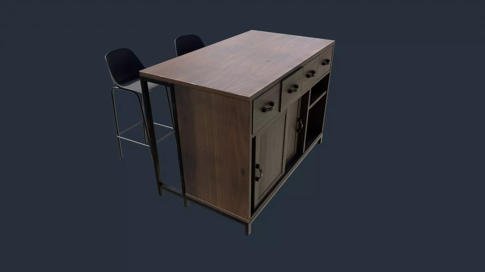 Bar with Bar Stools Low-poly 3D model_0