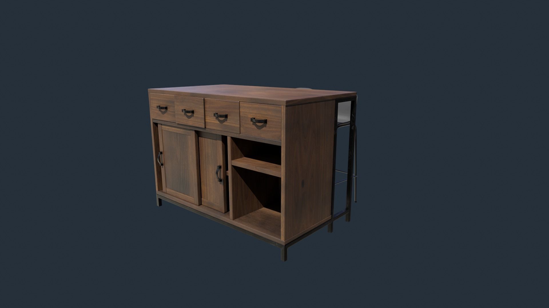 Bar with Bar Stools Low-poly 3D model_2