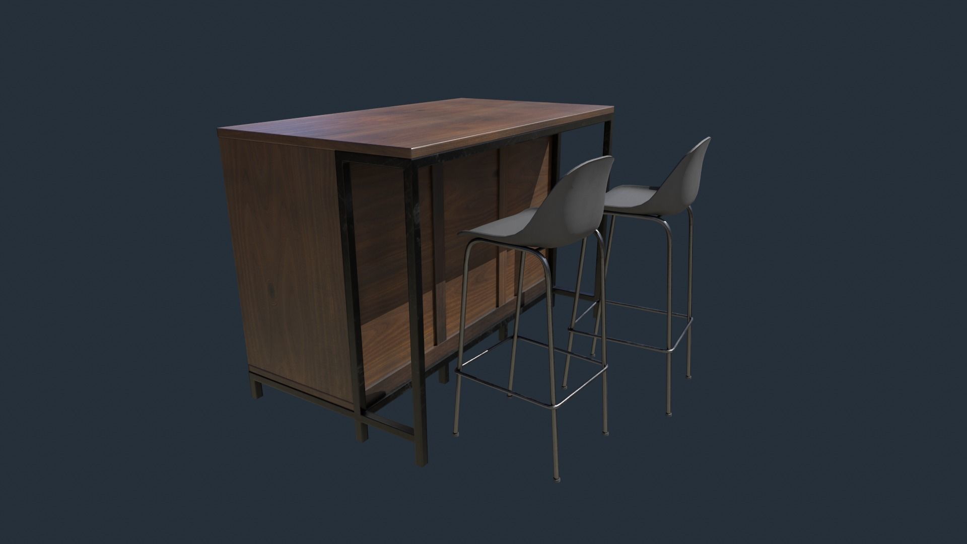 Bar with Bar Stools Low-poly 3D model_6